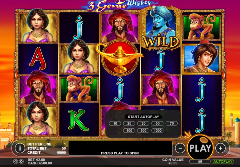 Gioco automatico nella slot 3 Genii Wishes